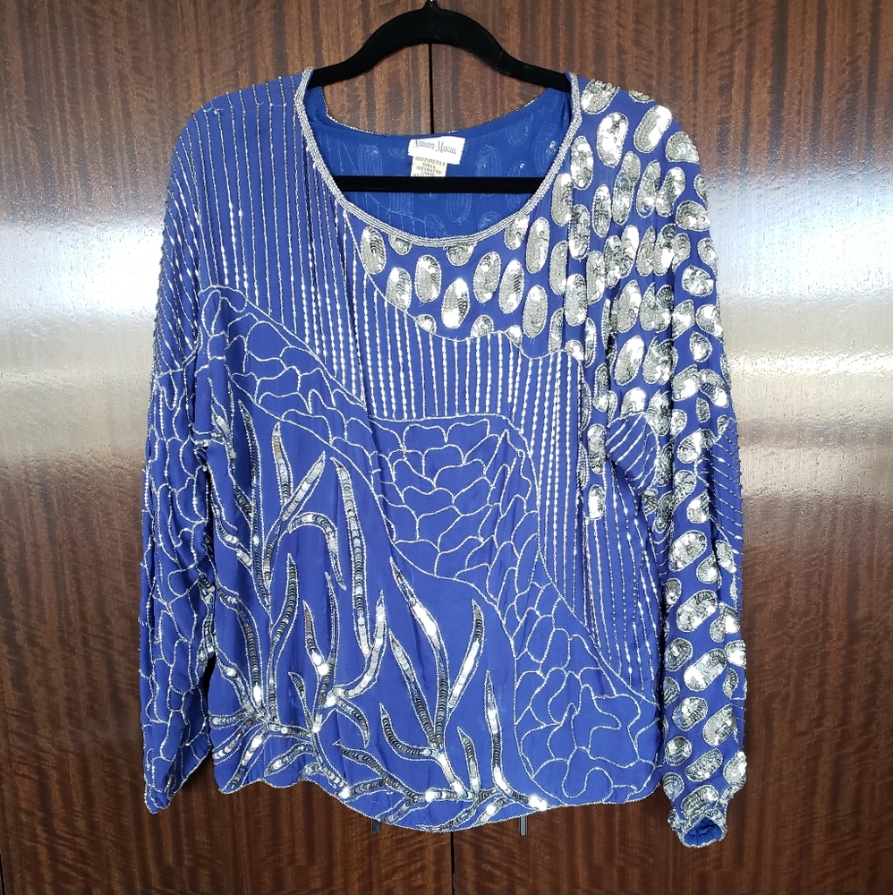 Vintage Neiman Marcus silk sequin beaded blouse